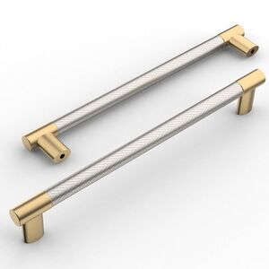 Amerdeco 10 Pack Brushed Nickel and Gold Knurled Cabinet Pulls 7.5 Inch